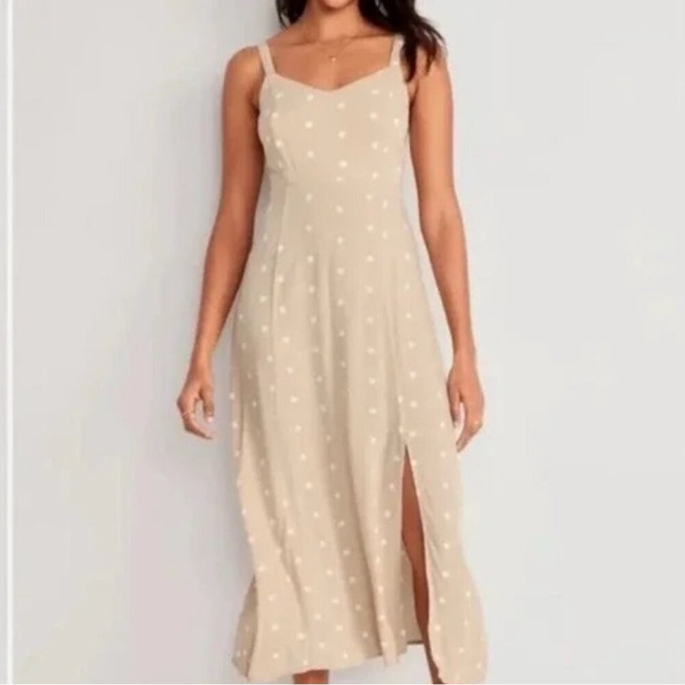 Old Navy Tan Cream Slit Midi Sundress